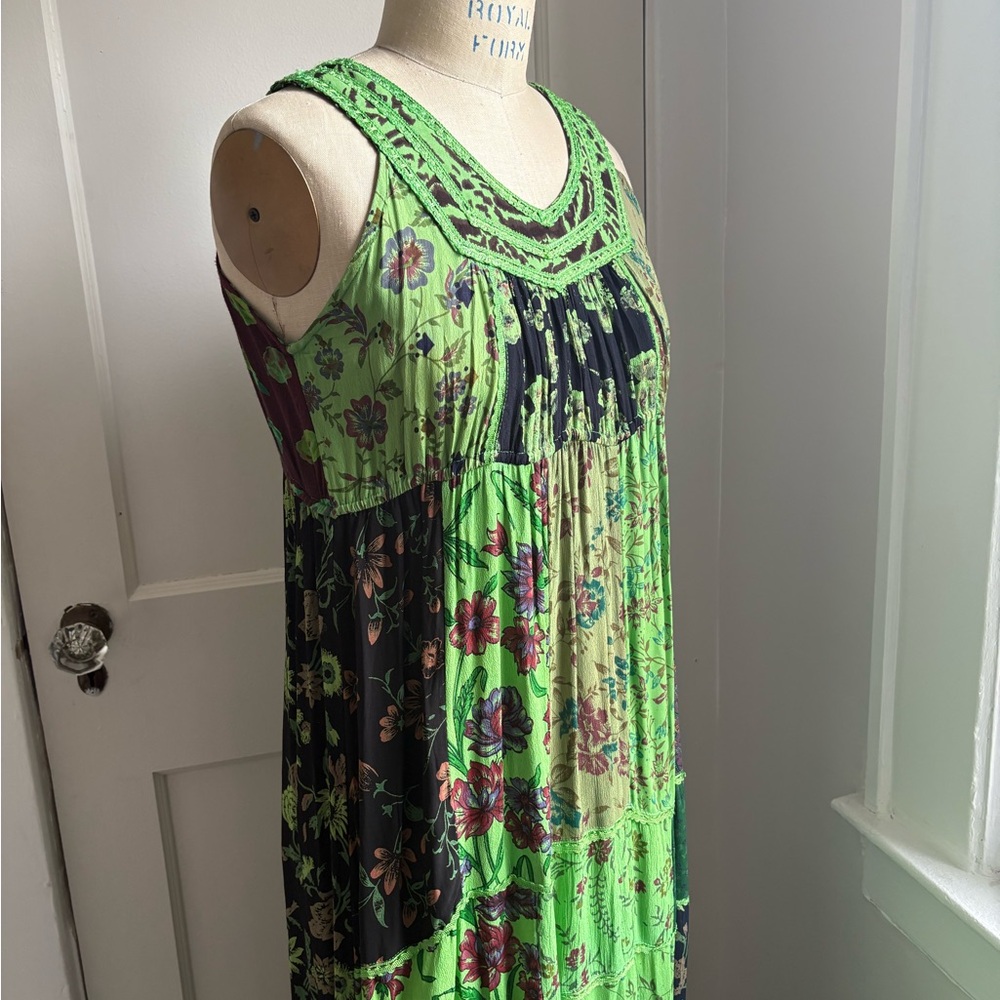 Green Boho Patchwork Maxi Dress - image 3